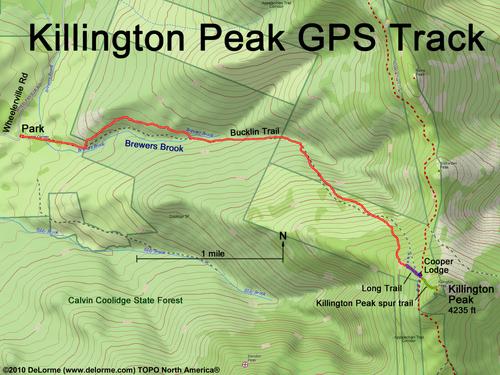 GPS track to Killington Peak in Vermont