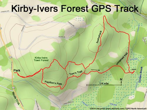 GPS track through Kirby-Ivers Town Forest in Pelham, New Hampshire