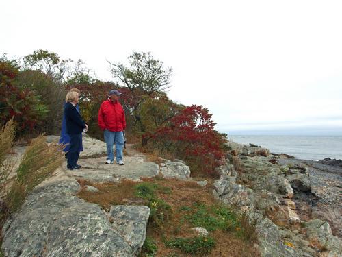 Fran, Betty Lou and Chuck on one of the viewpoints along the walking path in Fort Foster Park at Kittery Point in southern Maine