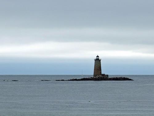 view of Whaleback Reef and its lighthouse from Fort Foster Park at Kittery Point in southern Maine