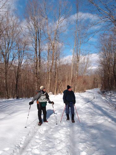 winter hikers on Washington-Bradford Road leading to Kittredge Hill in New Hampshire