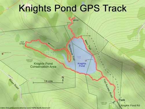 GPS Track in June at Knights Pond Conservation Area near Wolfeboro in New Hampshire