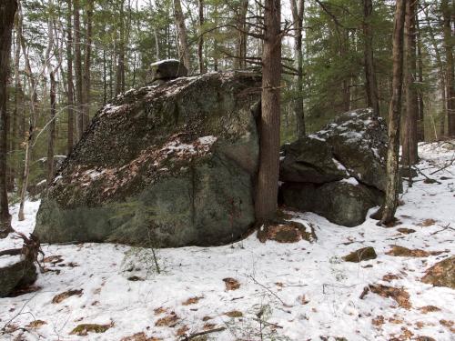 boulder in December at Knox and School Forests near Bow in southern New Hampshire