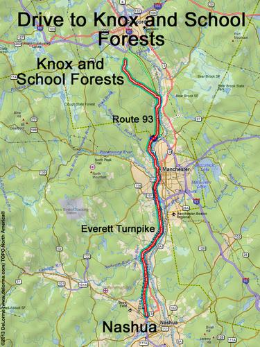 Knox and School Forests drive route