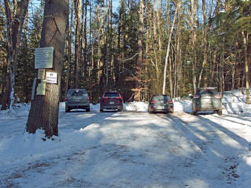 parking area in December at Kuncanowet Town Forest near Dunbarton, New Hampshire