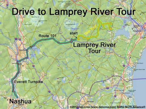 Lamprey River Tour drive route
