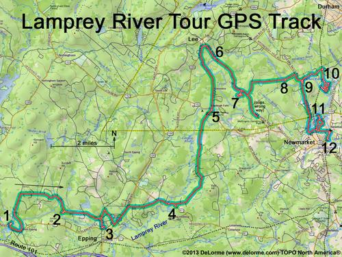 GPS track of the Lamprey River Tour in southeastern New Hampshire