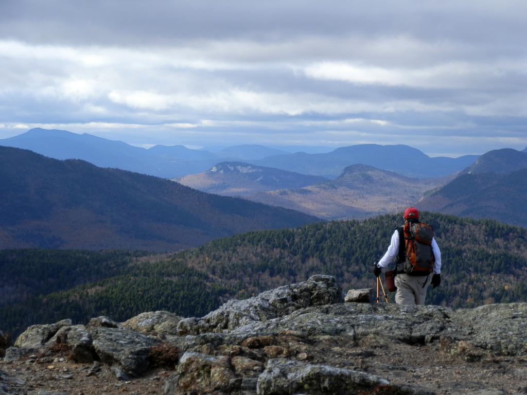 hiking into dramatic weather on Moat Mountain in New Hampshire
