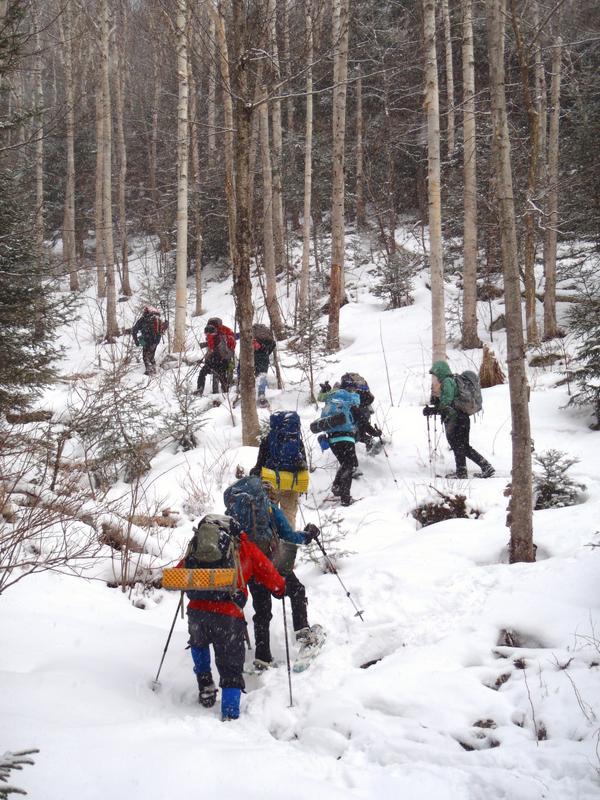 winter hikers on the way to Owl's Head Mountain in New Hampshire