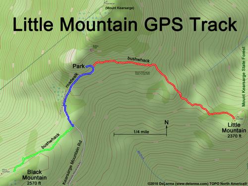 GPS track to Little Mountain and Black Mountain in New Hampshire