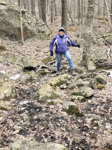 Andee in March on the trail at Little River Conservation Area in southeast New Hampshire