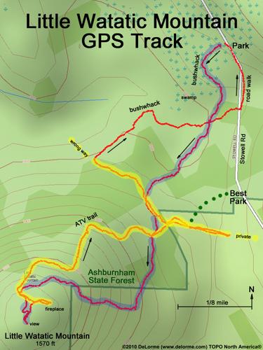 GPS track to Little Watatic Mountain in northeastern Massachusetts