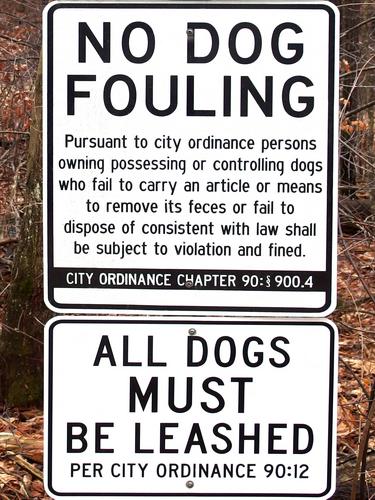 dog regulations signs at Livingston Park in southern New Hampshire