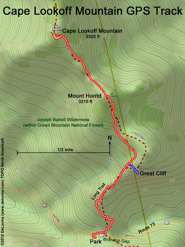 GPS track to Cape Lookoff Mountain in Vermont