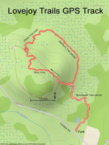 GPS track in June at Lovejoy Trails near Loudon in southern New Hampshire