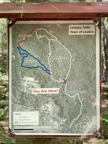trail map in June at Lovejoy Trails near Loudon in southern New Hampshire