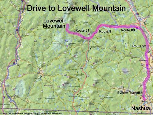 Lovewell Mountain drive route