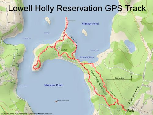 GPS track in December at Lowell Holly Reservation on Cape Cod in eastern Massachusetts