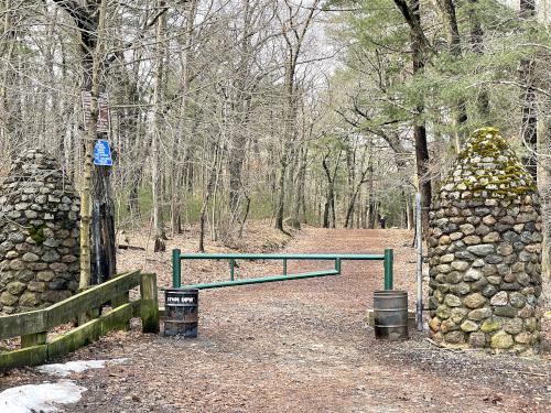 trail entrance gate in February at Lynn Woods Reservation in northeast Massachusetts