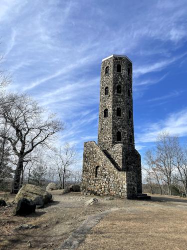 stone tower in February on Burrill Hill at Lynn Woods Reservation in northeast Massachusetts