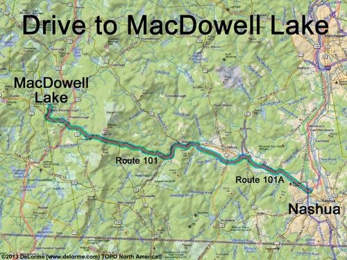 MacDowell Lake drive route