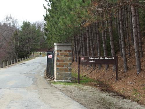 entrance to Edward MacDowell Lake flood-control area at Peterborough in southwestern New Hampshire