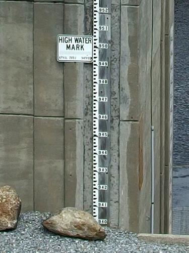 water-level indicator of the dam gatehouse on Edward MacDowell Lake at Peterborough in southwestern New Hampshire