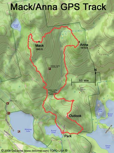 GPS track to Mount Anna and Mount Mack in New Hampshire