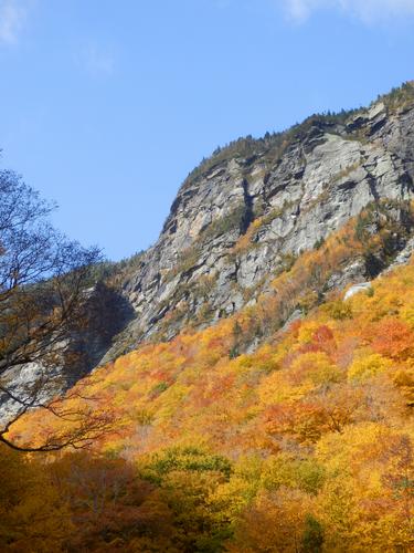 golden foliage in Smugglers Notch on the way to hike Madonna Peak in Vermont