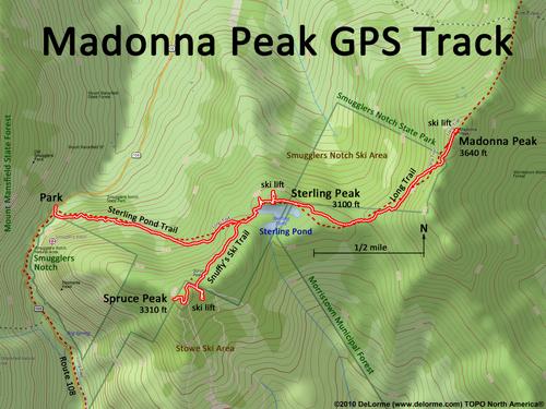GPS track to Madonna Peak near Smugglers Notch VT