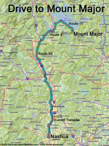 drive route to Mount Major trailhead in New Hampshire