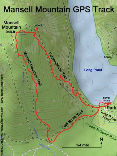 GPS track to Mansell Mountain within Acadia National Park in coastal Maine
