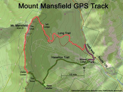 GPS track to Mount Mansfield in Vermont