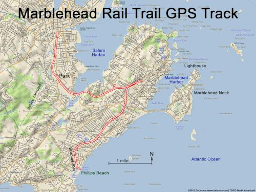 GPS track in June at Marblehead Rail Trail in northeast Massachusetts