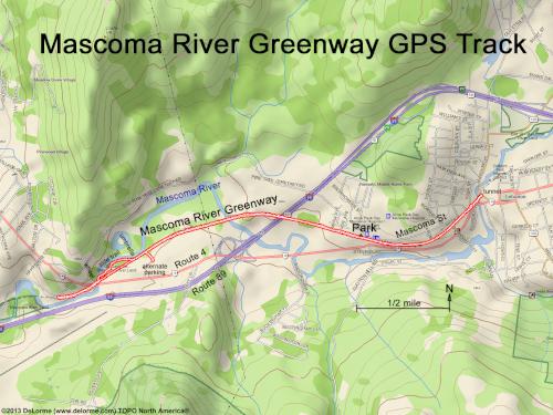 GSP track in January at Mascoma River Greenway at Lebanon in western New Hampshire