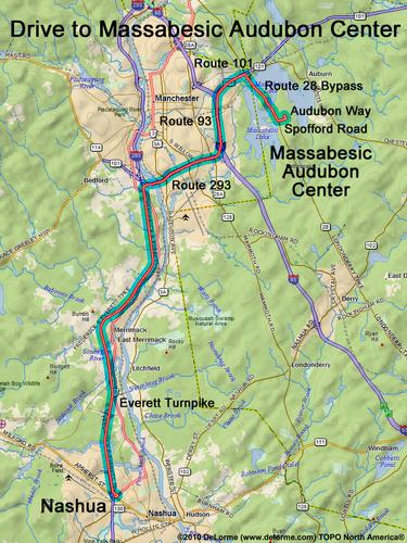 drive route to the Massabesic Audubon Center in southern New Hampshire