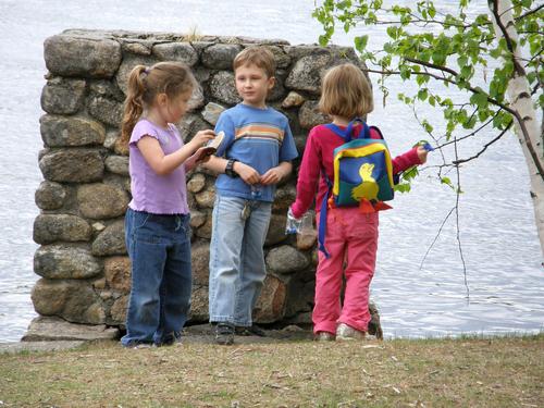 young hikers at Battery Point at the Massabesic Audubon Center in New Hampshrie