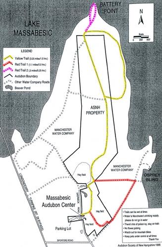 trail map of the Massabesic Audubon Center in New Hampshire
