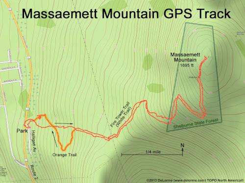 GPS track at Massaemett Mountain in western Massachusetts