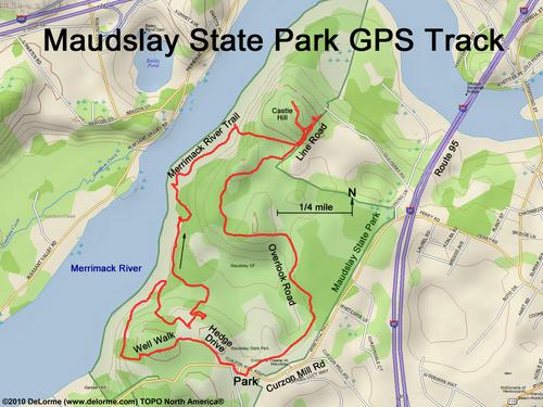 GPS track through Maudslay State Park near Newburyport in eastern Massachusetts