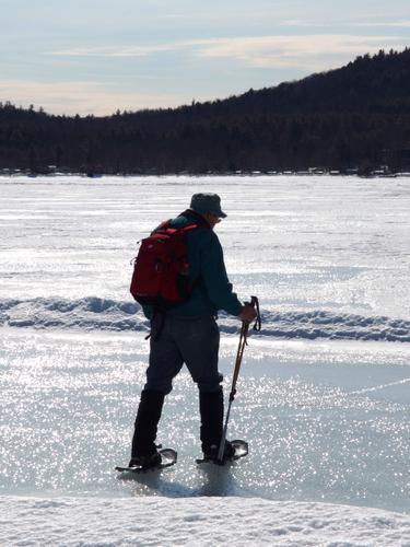 John stands out in March on Newfound Lake in New Hampshire as we walk-on-water over to Mayhew Island