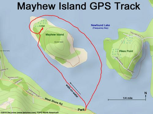 GPS track in March to Mayhew Island on Newfound Lake in New Hampshire