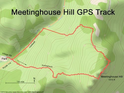 GPS track in April at Meetinghouse Hill near Sutton in southern New Hampshire