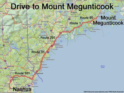 Mount Megunticook drive route