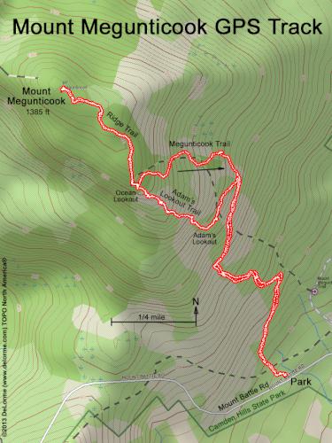 GPS track to Mount Megunticook in Maine
