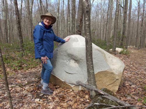 granite boulder beside the trail at Melendy Pond Land in Brookline, New Hampshire