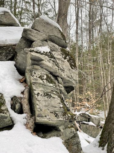 rock in January at Meredith Community Forest in New Hampshire