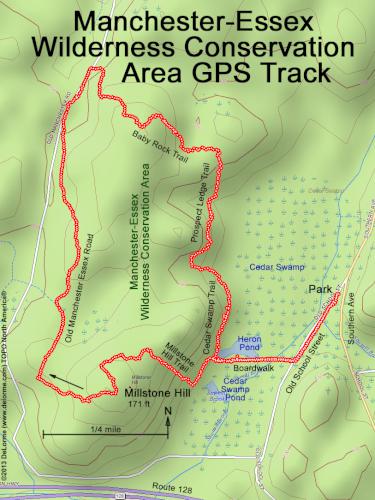 GPS track in January at Manchester-Essex Wilderness Conservation Area near Essex in northeast Massachusetts