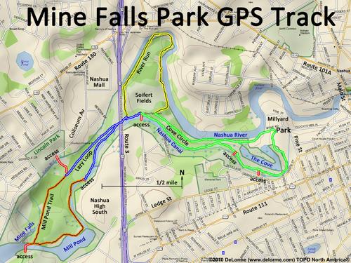 GPS track through Mine Falls Park in New Hampshire