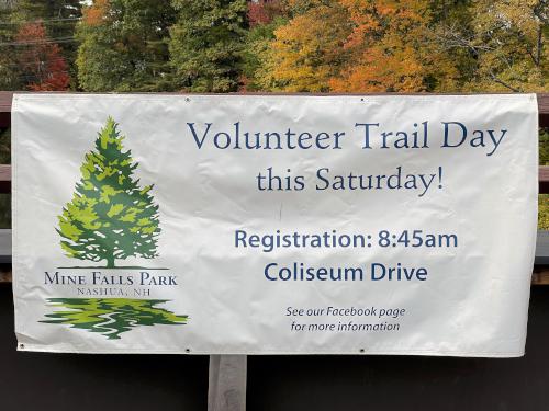 volunteer sign in October at Mine Falls Park in New Hampshire